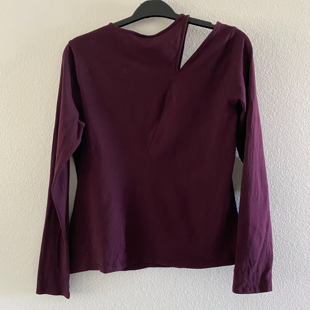 BOLD ELEMENTS Burgundy ‎ Cold Shoulder Jersey Long Sleeve Tee Sz L Cotton - Picture 2 of 9